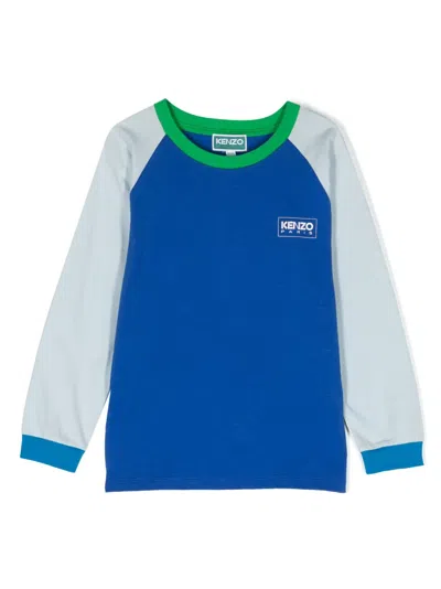Kenzo Kids' Logo-print Long-sleeve Cotton T-shirt In Blue