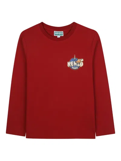 Kenzo Kids' Logo-print Long-sleeve T-shirt In Red
