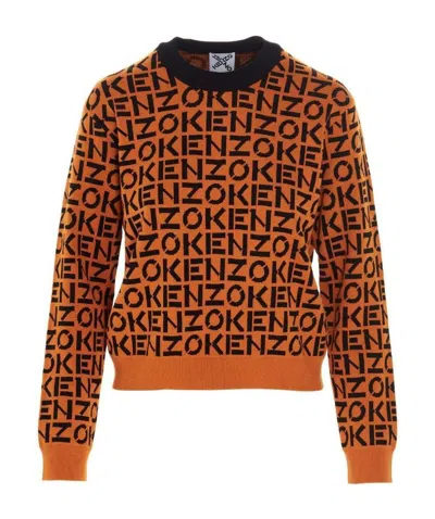 Kenzo Logo-print Long-sleeved Sweater In Orange