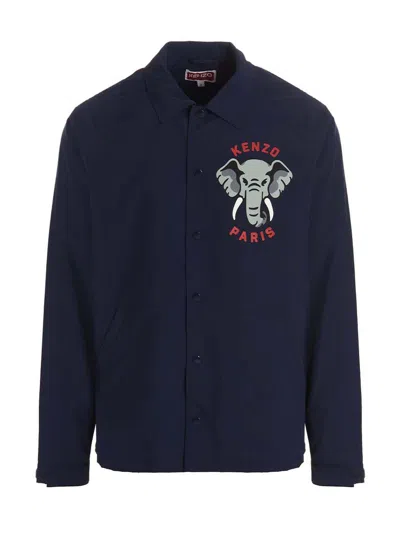 Kenzo Elephant Graphic Nylon Coach Jacket In Blue