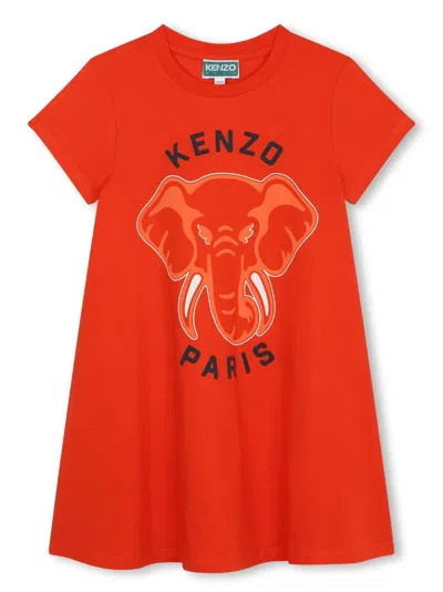 Kenzo Kids' Logo-print Organic Cotton Dress In Red