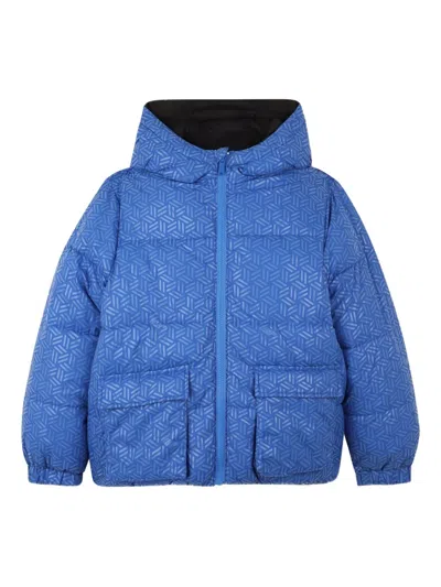 Kenzo Kids' Logo-print Quilted Hooded Jacket In Blue