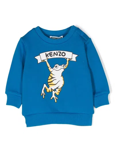 Kenzo Babies' Logo-print Round-neck Sweatshirt In Blue