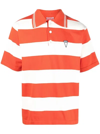 Kenzo Nautical Striped Classic Collar Polo Shirt In Red