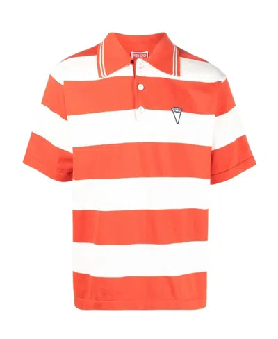 KENZO KENZO LOGO PATCH STRIPED POLO SHIRT