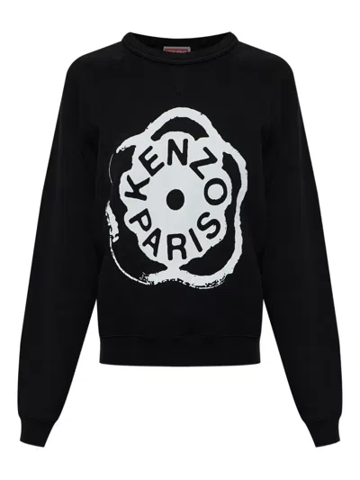 Kenzo Cotton Printed Crewneck Sweater In Black