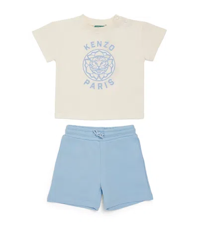 Kenzo Kids' Logo Print T-shirt And Shorts Set In Blue