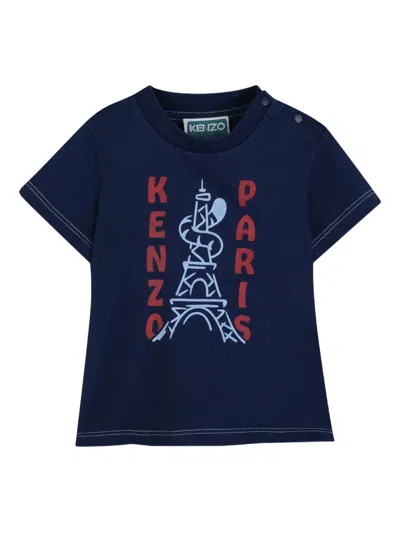 Kenzo Babies' Logo-print T-shirt In Blue