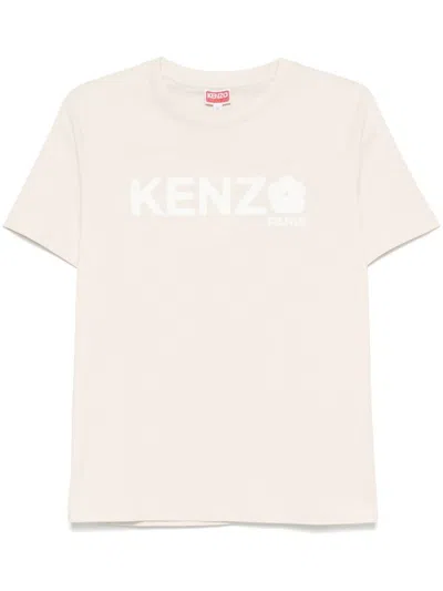 Kenzo Logo Print T-shirt In Cotton In Beige