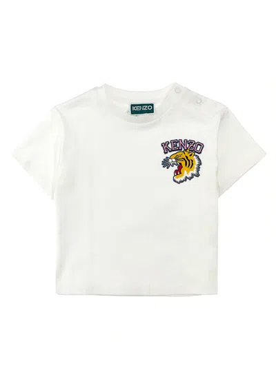Kenzo Kids' Tiger-print Cotton T-shirt In White