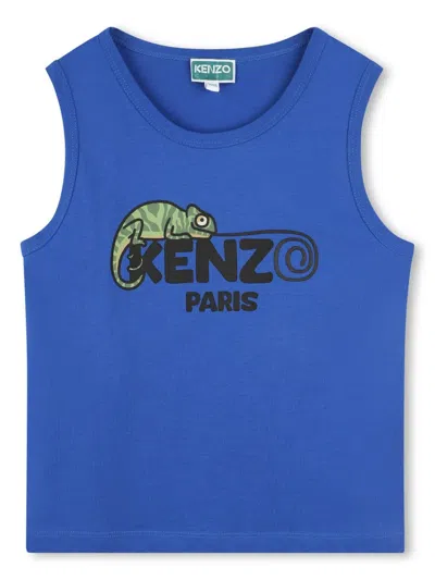 Kenzo Kids' Logo-print Tank Top In Blue