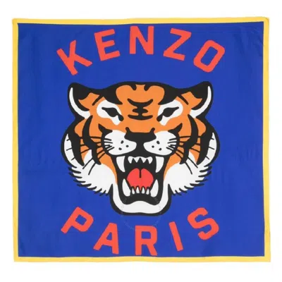 Kenzo Logo-print Tiger Motif Scarf In Blue