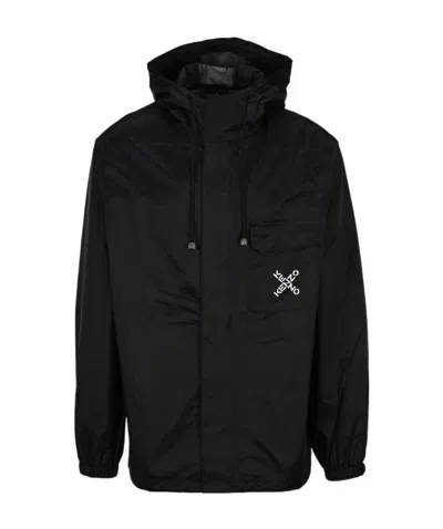 Kenzo Logo Print Windbreaker In Black