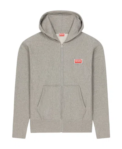 Kenzo Logo-print Zip-up Hoodie In Gray
