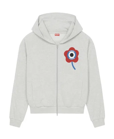 Kenzo Logo-print Zip-up Hoodie In White