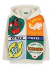 Kenzo Logo-print Zipped Hoodie In Neutrals