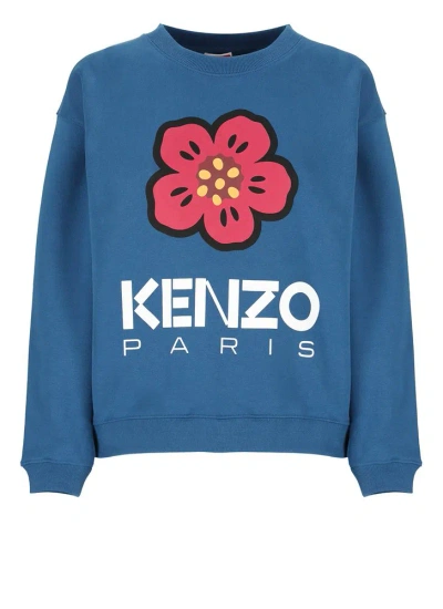 Kenzo Logo Printed Crewneck Sweatshirt In Blue
