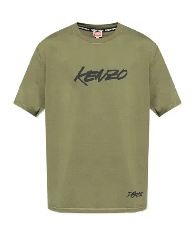 Kenzo Logo Printed Crewneck T-shirt In Green