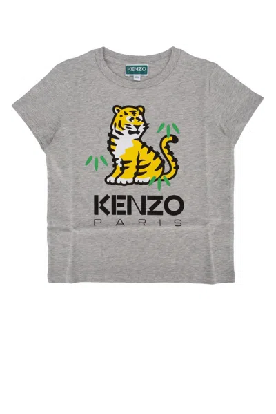 Kenzo Kids' Logo-printed Crewneck T-shirt In Grigio Antico