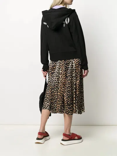 Kenzo Logo Printed Hooded Coat In Black