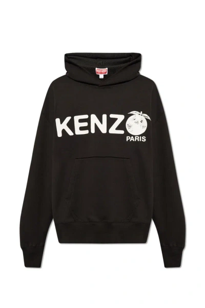 Kenzo Logo Printed Hoodie In Black