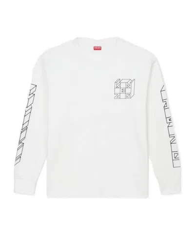 Kenzo Logo Printed Long-sleeve T-shirt In White