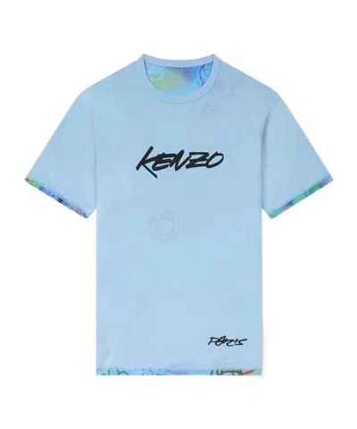 Kenzo Logo Printed Reversible Crewneck T-shirt In Blue