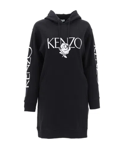 Kenzo Logo Printed Sweater Dress In Black