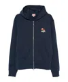Kenzo Crewneck Sweater With Floral Motif And Hood In Blue