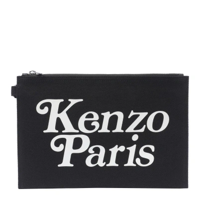 Kenzo Logo Printed Zipped Pouch In Nero