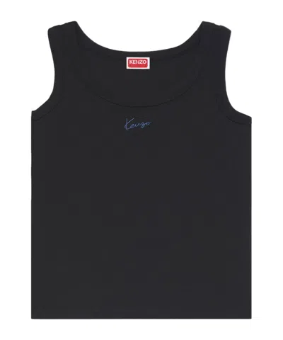 Kenzo Logo Ribbed Tank Top In Black
