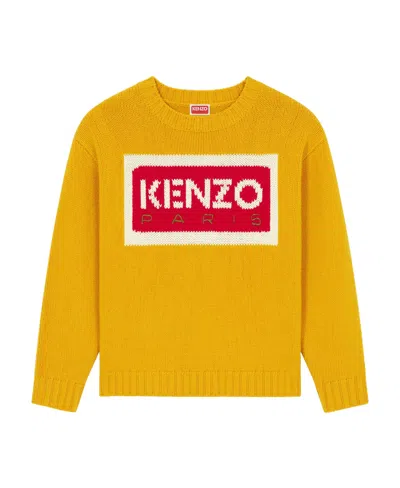 Kenzo Logo Round Neck Sweater In Yellow