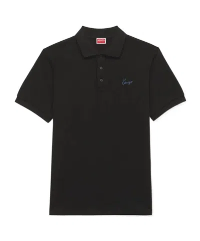 Kenzo Logo Signature Embroidered Slim Polo Shirt In Black