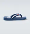 Kenzo Logo Patch Striped Flip-flops - Men's - Rubber/fabric In Duck Blue