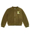 Kenzo Logo Teddy Bomber Jacket In Green