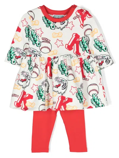 Kenzo Babies' Printed Leggings And Dress Set In Cream
