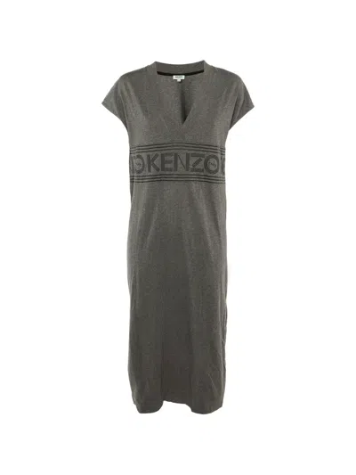 Pre-owned Kenzo Logo-appliqué T-shirt Dress In Gray