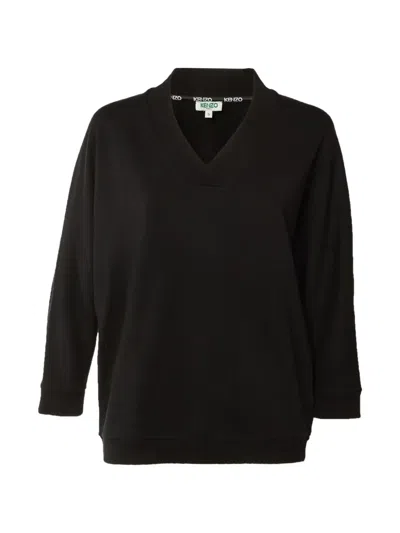Pre-owned Kenzo Logo-appliqué V-neck Sweatshirt In Black