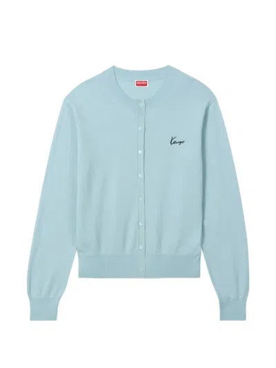 Kenzo Logo-embroidered Button-up Cardigan In Blue
