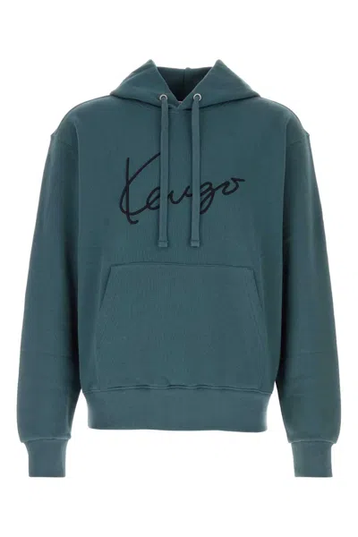 Kenzo Logo-embroidered Cotton Hoodie In Blue