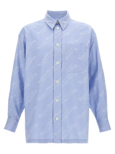 Kenzo Logo-embroidered Cotton Shirt In Blue