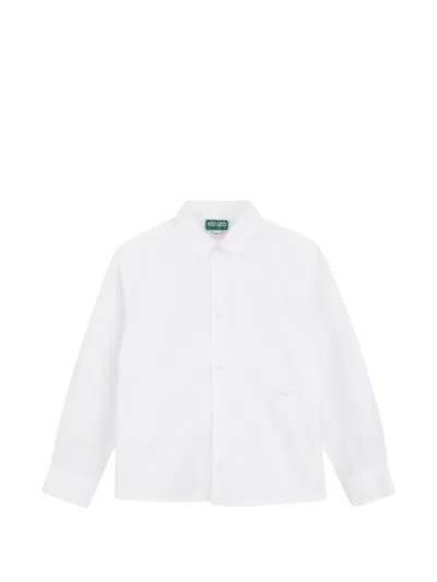 Kenzo Kids' Logo-embroidered Cotton Shirt In White
