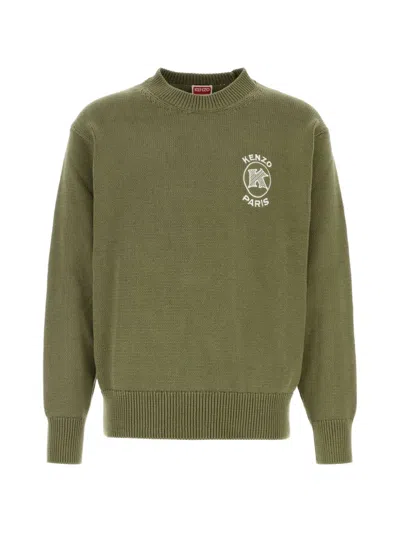 Kenzo Cotton Sweater Crew Neck Long Sleeves In Green