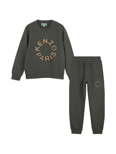 Kenzo Kids' Logo-embroidered Crew-neck Tracksuit In Gray