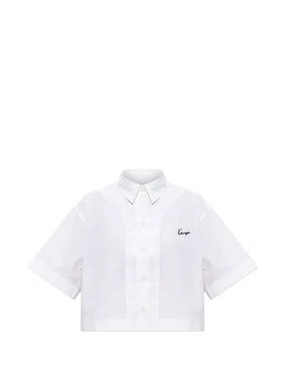 Kenzo Logo-embroidered Cropped Shirt In White