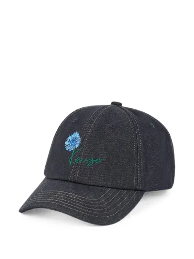 Kenzo 6-panel Adjustable Cap With Embroidered Design In Black