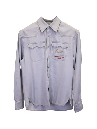 Pre-owned Kenzo Logo-embroidered Denim Shirt In Blue
