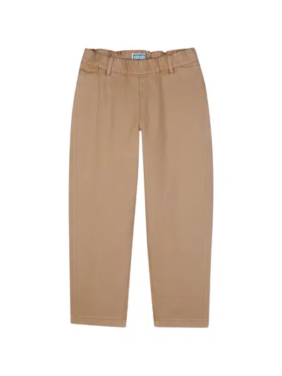 Kenzo Kids' Logo-embroidered Elasticated Trousers In Brown