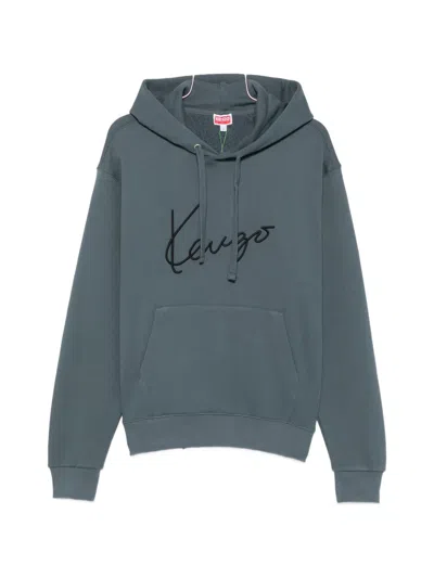 Kenzo Hooded Cotton Sweatshirt Kangaroo Pocket In Green