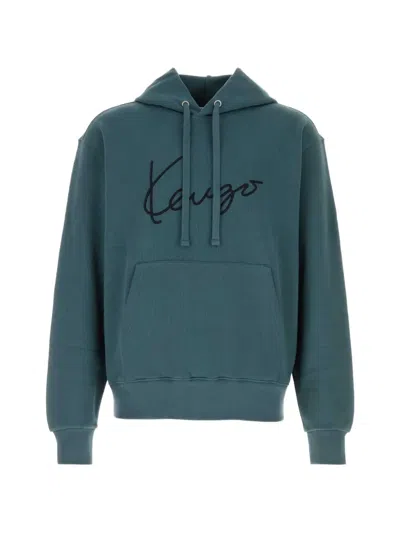 Kenzo Logo-embroidered Hoodie In Green